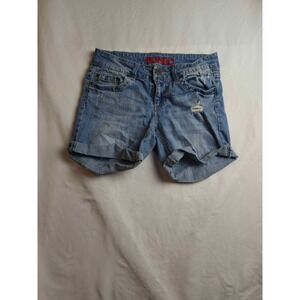 Bongo Jean Shorts Womens 7 Juniors Blue Denim Distressed Cuffed Pockets Casual